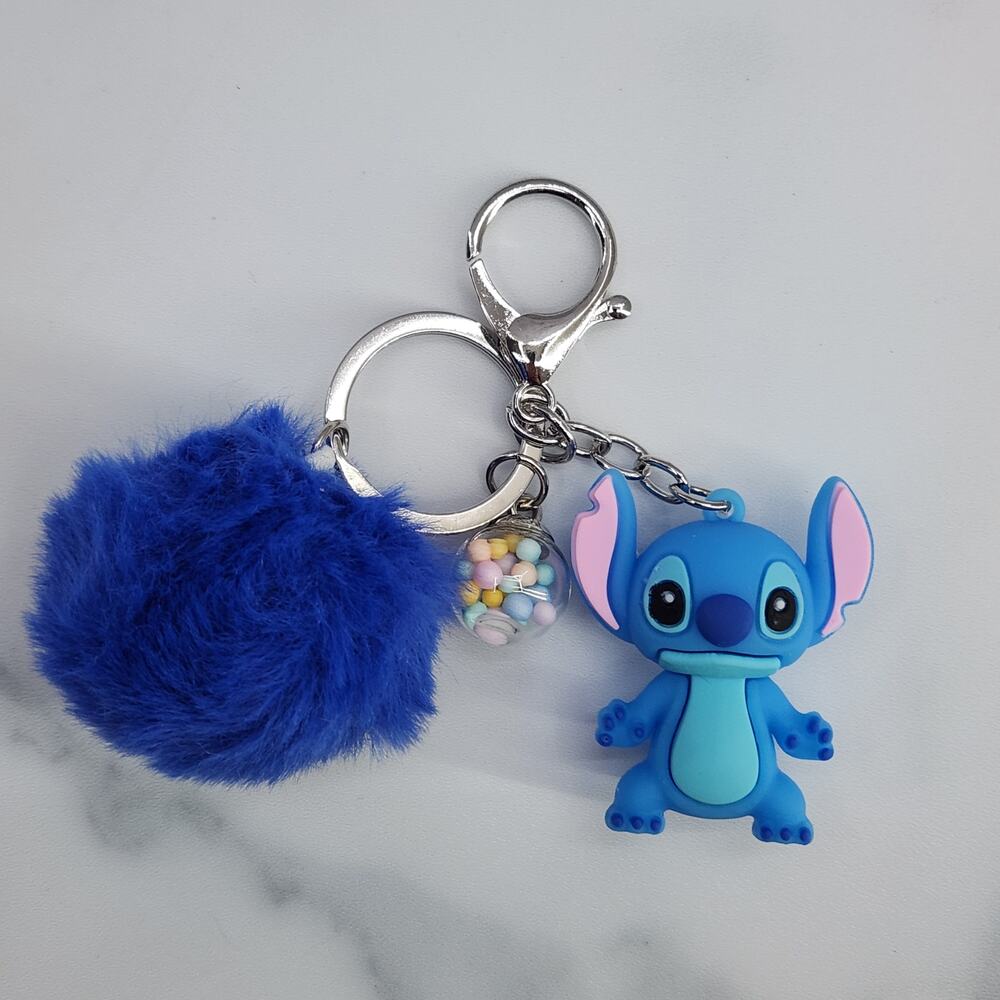 Disney's Stitch 3D Figure Keychain puff ball & mini bead filled bubble Blue
